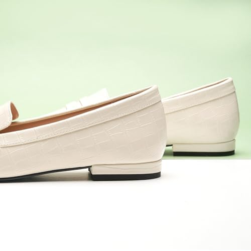 Image of C.Paravano Loafer Women | Penny Loafers | Flat Shoes for Women | Slip On Shoes | Crocodile-Embossed(C-Cream,Size 7.5)