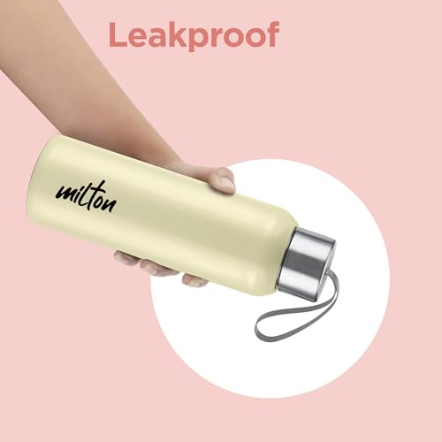 Image of Milton Halo 600 Steel Thermoware, Inner Steel, PU Insulated, Leak Proof Water Bottle for School Kids, Office, Gym, Easy to Carry Strap, 500 ml, Beige