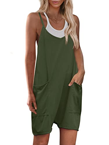 Yanekop Womens Loose Overalls V Neck Sleeveless Romper Spaghetti Strap Harem Short Pants Jumpsuits(Army Green,L) #TOP3