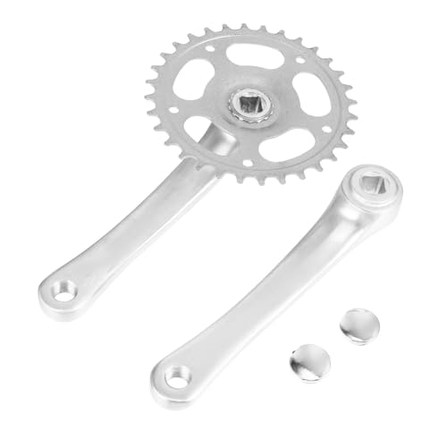 Toyvian Single Speeds Bike Chainring with 32t Aluminum Alloy Crank Arm Set for Mountain Bike Replacement Accessories, Silver 32-Tooth Hollow Crankset Compatible with MTB Drivetrain