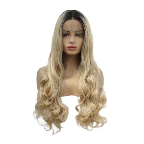 Pelucas delanteras de encaje sintético 13x3, rubio miel prearrancada con pelucas onduladas negras for mujeres listas for usar uso diario(22inch)