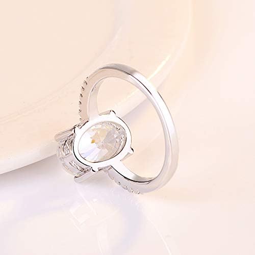 Fashion Classic Oval Cut Cubic Zirconia Engagement Promise Ring 925 Sterling Silver Wedding Band Halo CZ Solitaire 4CT Simulated Diamond Bridal Anniversary Princess Ring Gift for Women Size 6 - Image 6