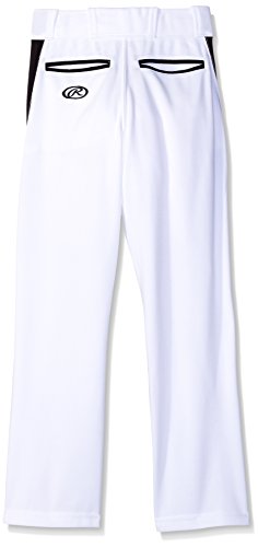 Rawlings Youth Relaxed Fit V-Notch Insert Baseball Pant, White With Black Insert, Youth X-Large #TOP1