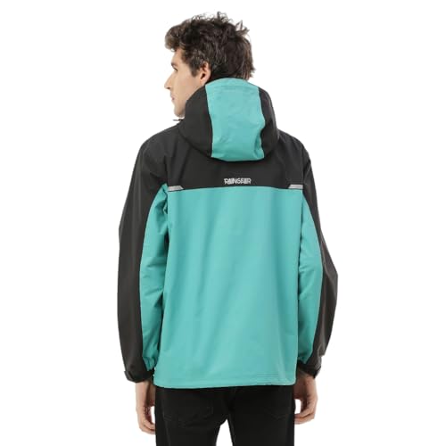 Image of Zeel Raingear Stylish Black Rain Jacket For Men Waterproof For Bike Riders With Adjustable Hood Along With Inner Pockets,Waterproof Rainwear With Lightweight Polyester Jacket, Zrs013
