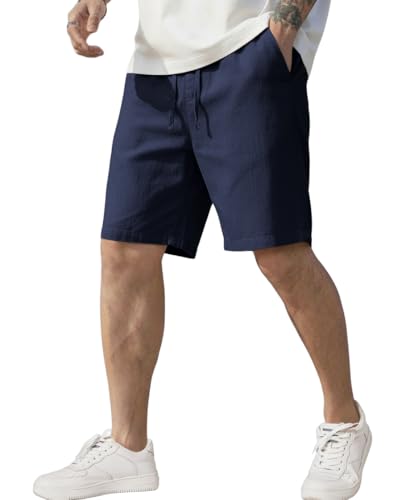 Image of COOFANDY Men's Linen Shorts Casual Elastic Waist Drawstring Short Summer Beach Vacation Shorts