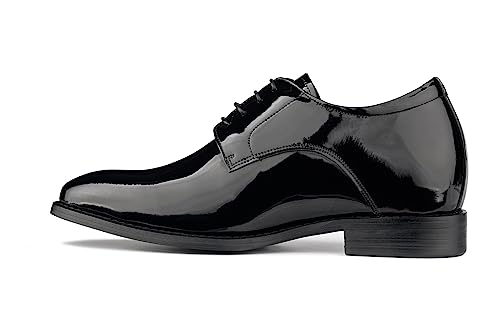 CALTO Men's Invisible Height Increasing Elevator Shoes - Black Patent Leather Lace-up Formal Dress Oxfords - 2.8 Inches Taller - Y7401 - Size 9 D(M) US3