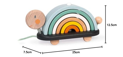 Janod, Sweet Cocoon, Tortue Arc-en-Ciel à Promener, Dès 18 Mois | 6 Arcs en Bois à Empiler, Jeu de Construction, Motricité Fine, Imagination et Couleurs, Jouet d' Éveil