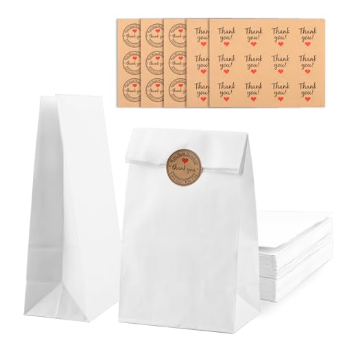 55 Stück Papiertüten Weiß 24 X 13 X 8cm Brottüten Papiertüten Weiss Butterbrottüten Adventskalender Tüten Weiß Kraftpapier Tüten für Hochzeit Süßigkeiten Keksen Brot