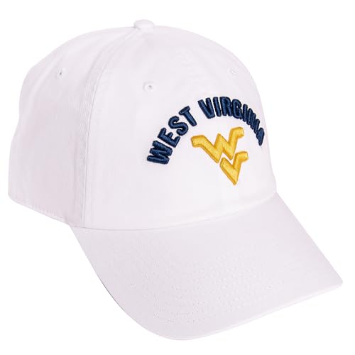 Desert Cactus West Virginia University Baseball Hat WVU Mountaineers Brimmed Embroidered Hats Cap Adjustable Cloth Strap Adult (Style D1) White