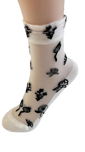 5 Pairs Women‘s Ruffled Ankle Sheer Socks Floral Embroidery Mesh Sheer Socks Cotton Sole4
