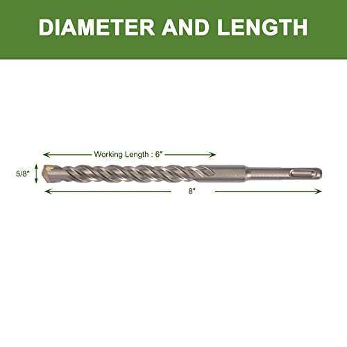 Hlofizi 5/8" Concrete Drill Bit 8” Length With Sds Plus Shank, 5/8 Inch Masonry Drill Bit Rotary Hammer Drill Bit Carbide Tipped For Block Wall, Brick, Stone, 1 Pack #TOP5