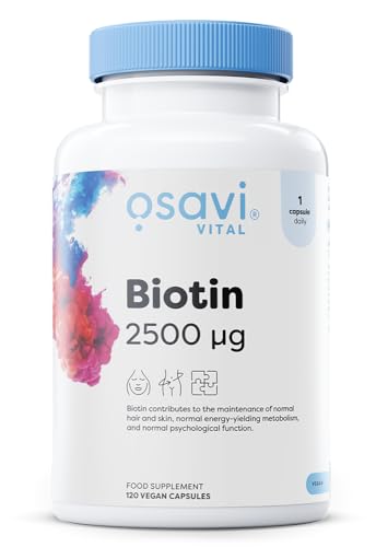 Osavi Biotin 2,500 μg – 120 Vegan Capsules | Essential Beauty Vitamin for Healthy Hair, Skin & Nails | Supports Metabolism & Nervous System | Clean Label | Vegan–Friendly