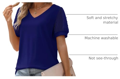 Image of Aokosor Womens Summer Tops V Neck T Shirts Swiss Dot Puff Sleeve Tops Loose Casual Tshirts