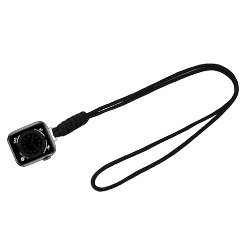 Compatible with Apple Watch Necklace Adapter Pendant, Nylon Weave Chain Compatible with Apple Watch Series 10, Ultra 2, SE, Ultra 9 8 7 6 5 4 38mm 40mm 41mm 42mm 44mm 45mm 46mm 49mm Women Men, Necklace Lanyard Chain Connector for iWatch (44/45/46/49/42(series 3)-black)