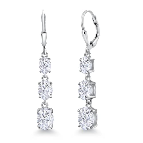 Gem Stone King 925 Sterling Silver Customized and Personalized Multi Color 3 Stone Dangle Earrings For Women (5.40 Cttw, Gemstone Birthstone, Oval 8X6MM, 7X5MM and 6X4MM)