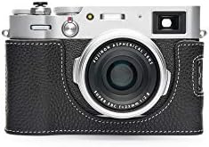 Fujifilm X100V Camera Case, BolinUS Handmade Genuine Real Leather Half Camera Case Bag Cover for Fujifilm Fuji X100V Camera Bottom Opening Version + Hand Strap (Black)