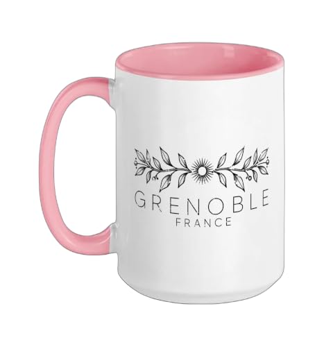 Grenoble France Bohemian - Grenoble France Ceramic Mug, Pink/White, 15oz