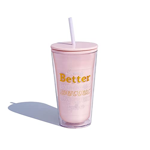 MRKU Taza portátil de Dibujos Animados, Botella de Agua de plástico con Pajita, Creativa Taza de Yogur de Doble Capa, Regalo para Mujeres y Amantes.