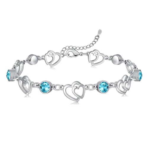 Cosie Lily San Valentin Regalos Mujer,Pulsera Plata de Ley 925 con Amor Pulsera Corazón de Cristal para Mama Novia Esposa Regalo Joyería Regalos Originales Para Mujer