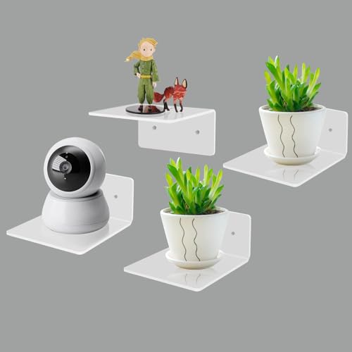 Strehknewen 4 set di mensole galleggianti bloccate, mensole in acrilico, mensole espositive montate a parete, senza trapano, mensole in acrilico bianco per soggiorno, camera da letto, bagno, cucina