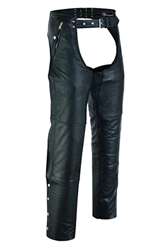 Black Motorcycle Riding Leather Chaps For Men Women W/Zip Out Liner, Cowboy Biker Chap Pants With Four Deep Pockets (Medium) #TOP11
