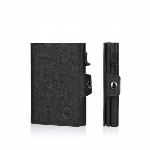 Slim Minimalist Wallet for Men & Women, Pop-Up Credit Card Holder, RFID Blocking, Bundle with Magnetic Cell Phone Card Holder, Compatible with MagSafe Phones, Gifts for Men & Women (Black)