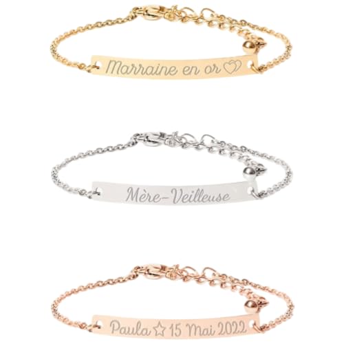 bracelet sur chaine fine personnalisé-gourmette personnalisé-or, or rose ou argent-acier inoxydable-gravure mot prénom date lettre-réglable-cadeau noel...