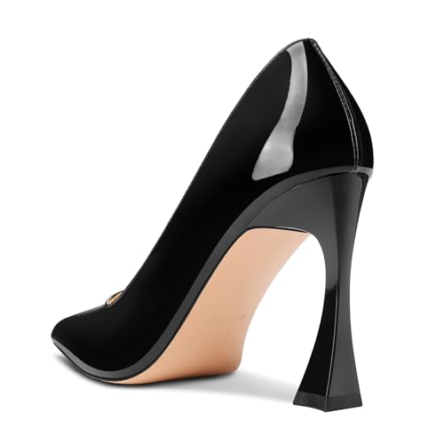 Image of HDEUOLM Womens Stiletto High Heel Square Toe Pumps Slip-on Office Dress Patent Leather 3.9 Inches Heels