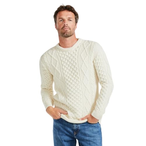 Eireann Mens Irish Cable Knit Sweater, 100% Super Soft Merino Wool, Made in Ireland