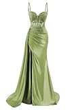 vintys Womens Sparkly Sequin Satin Prom Dresses for Teens Mermaid with Slit Lace Appliques Sweetheart Olive Green 2025 Short Prom Dresses for Party 8