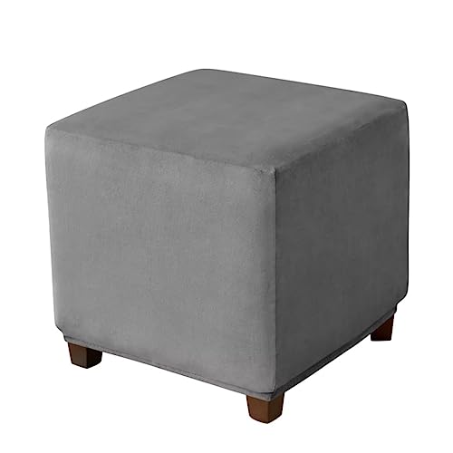 Daunkang Ottoman Cover Square Velvet Ottoman Covers Protector for Footrest Foot Stool Furniture Stretch Comfortable with Elastic Bottom Small Dark Grey