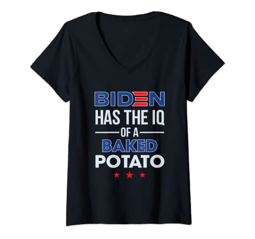 Womens Joe Biden Has The Iq Of A Baked Potato Png V-Neck T-Shirt