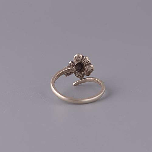 Bague argent S925 ajustable style rétro émail bleu brûlé et fleur