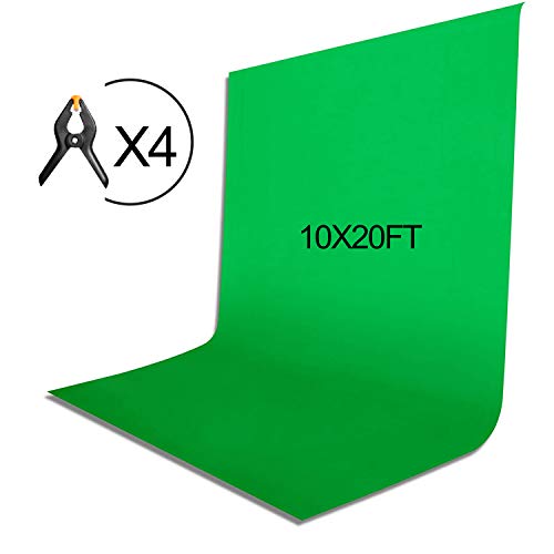 Emart Photo Studio 10 x 20ft Green Backdrop Screen, Seamless Chromakey Backdrop Muslin Background Screen with 4 Spring Clamps for Photography