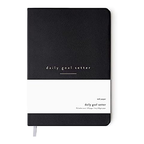 Mal Paper Daily Goal Setter Planner - Black, 6 Month 274 Page Undated Pad | Soft Cover Productivity Diary with Affirmations, Note Pages Weekly & Monthly View | Mindfulness & Wellbeing Manifestation Cover