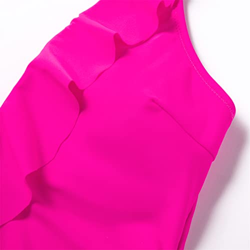 Suuksess Women Sexy Halter One Piece Swimsuits Ruffle V Neck Tummy Control Bathing Suits (Hot Pink, L) #TOP5