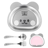 Lot De 2 Assiettes Bébé à Ventouse En Acier Inoxydable - Compartiments Divisés - Inclut 2 Cuillères Et 2 Fourchettes - Sans BPA
