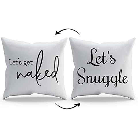 Let’s Get Naked Let’s Get Snuggle Reversible Throw Pillow Cover Love Theme 18x18 Inch Decor for Home Bedroom Living Room,Wedding Engagement Anniversary Valentine's Gifts for Couples Cover
