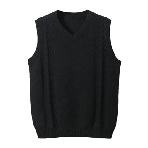 Men’S Business Casual V-Neck Sweater Vest Thick Loose Fit Knitted Sleeveless Waistcoat Pullover Tank Top