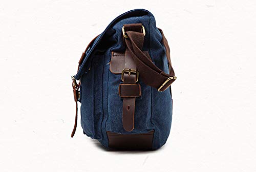 Sechunk Vintage Military Leather Canvas Laptop Bag Messenger Bags Medium (small-13‘’, blue)