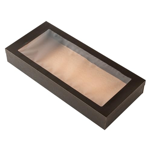 Restaurantware-Cater Tek 22.2 x 10 x 3.2 Inch Baked Goods Boxes, 100 Greaseproof Pastry Boxes - Window Lids, Insert Tab Lock, Black Paper Catering Box, Easy Assembly, For Charcuterie Or Cupcakes