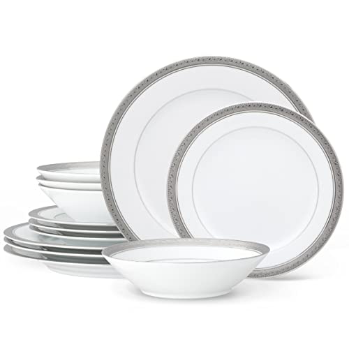 Noritake Crestwood Platinum 12-Piece Dinneware Set, Service for 4