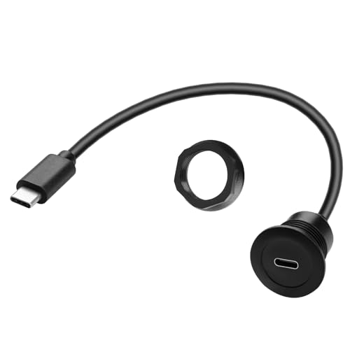 QIANRENON Adaptador de montagem integrado USB C de 5 Gbps, carregamento rápido, cabo curto PD 60 W USB tipo C 3.0 macho a fêmea, conector de montagem fixa 20 V 3 A, para painel de carro/RV/barco, 30