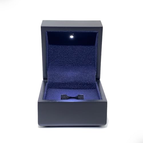 AMOH JERCY Premium Wooden Ring Box with LED Light Display Gift Case for Championship Graduation Retirement Religious Memorial Rings Holds Securely Ideal for Mens Collectible Rings