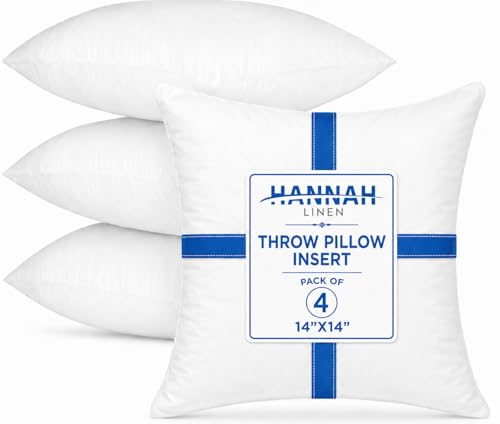 Hannah Linen Throw Pillow Inserts 14x14 – 4 Pack Square
