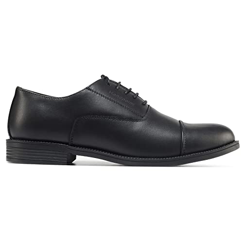 Image of HANDPOINT Mens Oxford Shoes Formal Genuine Leather Lace Up Dress Shoes, Black, 9.5