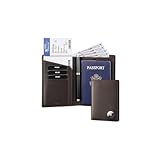 Mrain Luxury RFID Blocking Genuine Leather Passport Holder Passport Wallet for Travel (Crazy Horse Brown with AirTag Slot)
