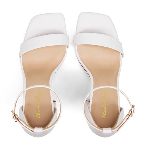 Elisabet Tang Women's Elegant 4.1 Inch Minimalist Square Toe Sandals Classic Open Toe Chunky Heels Adjustable Ankle Strap Party Vacation Wedding Shoes by Elisabet Tang - Used condition - Image 6