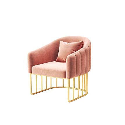 JD Velvet Chairs Modern Accent Dining Chairs Single Sofa Comfy Upholstered Arm Chair Living Room Furniture Golden Metal Frame Legs (Pink)