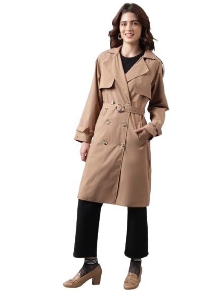 latin quarters Women's Beige Solid Full Sleeves Spread Collar Casual Trench Coat_S-picture-37